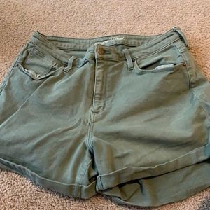 Green denim shorts